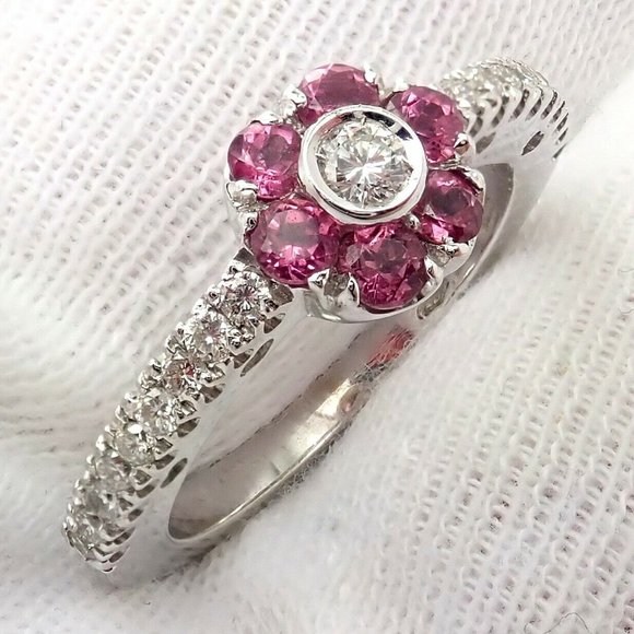 Pasquale Bruni 18k White Gold Diamond Pink Sapphire Flower Fiori Ring - Picture 3 of 12